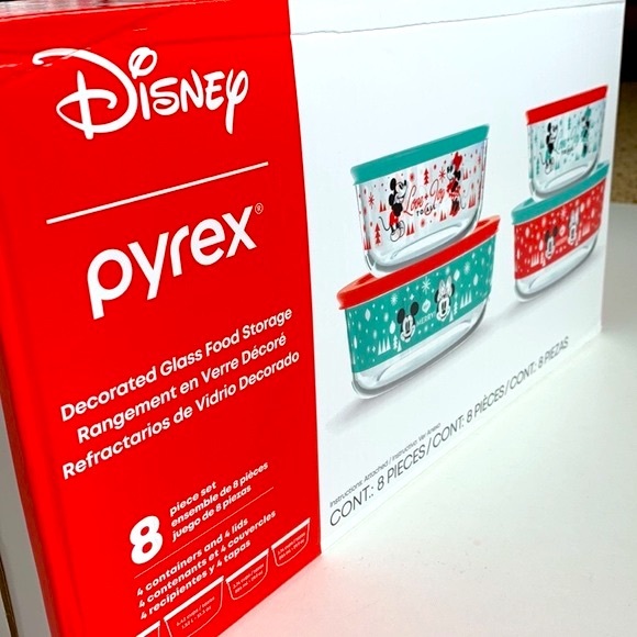 NIB Pyrex Disney Christmas Mickey & Minnie Mouse Decorated Glass Containers - Picture 4 of 10